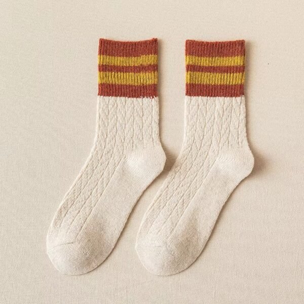 Super Warm Alpaca Socks Beige Red Yellow
