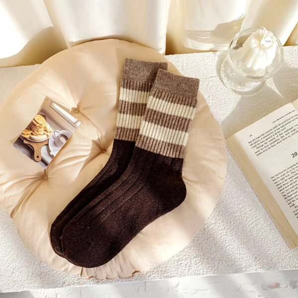 Super Warm Alpaca Socks Dark Brown Beige Light Brown